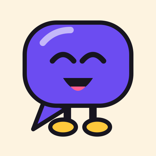 Blip, the Wordaboo mascot: a smiling violet speech bubble with feet.